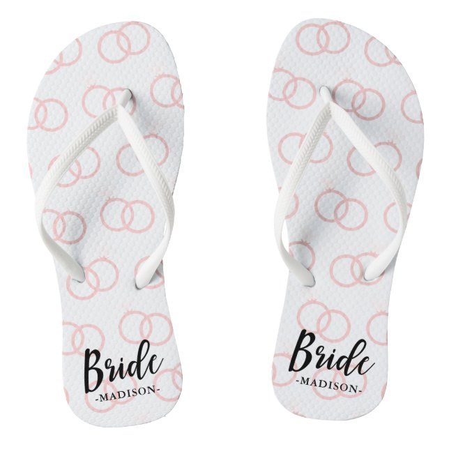 Bride Wedding Ring Pattern and Name Flip Flops (Footbed)
