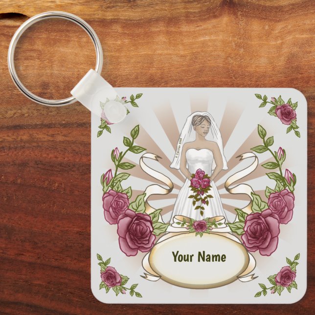 Bride Wedding Roses custom keychain (Front)