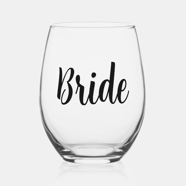 Bride Wedding Stemless Wine Glass (Front)