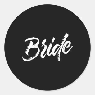 Bride Wedding _ White Brush Distressed Text Classic Round Sticker