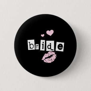 Bride White and Pink on Black 6 Cm Round Badge