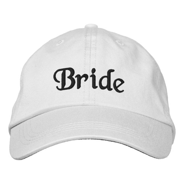 Bride White Embroidered Hat : Black Embroidery (Front)