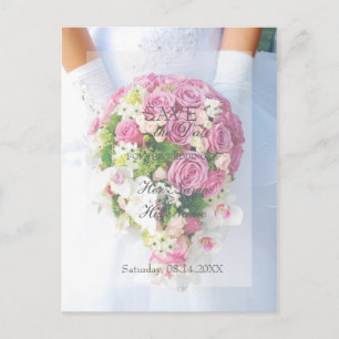 Bride White Flower Bouquet Wedding Save the Date Announcement Postcard