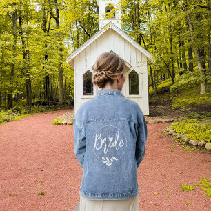 Bride white frame and olive branch wedding denim jacket
