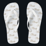 Bride white gold calligraphy pattern elegant chic jandals<br><div class="desc">Bride white and gold script calligraphy pattern elegant chic Flip Flops.
Great gift for brides,  or brides to be.</div>