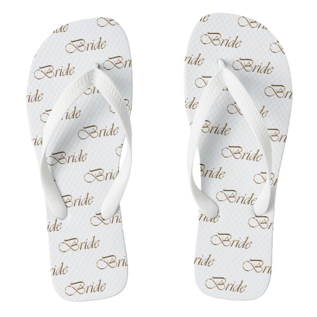 Bride white gold calligraphy pattern elegant chic jandals (Footbed)