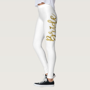 Bride White & Gold Faux Foil Typography Yoga Pants