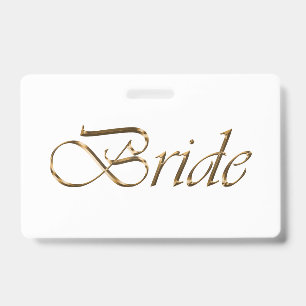 Bride white gold script calligraphy elegant chic ID badge