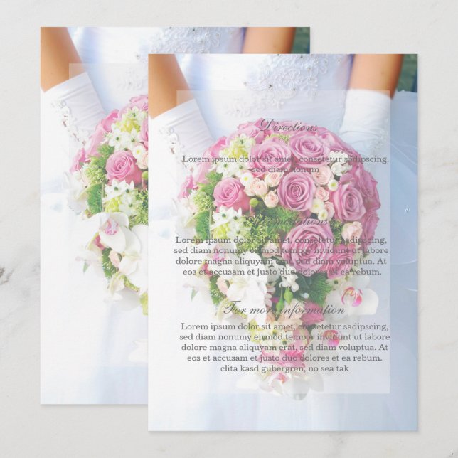 Bride White Lace Flower Bouquet Wedding Direction Invitation (Front/Back)