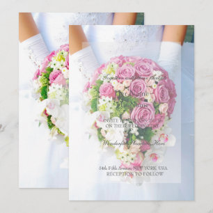 Bride White Lace Flower Bouquet Wedding Invitation