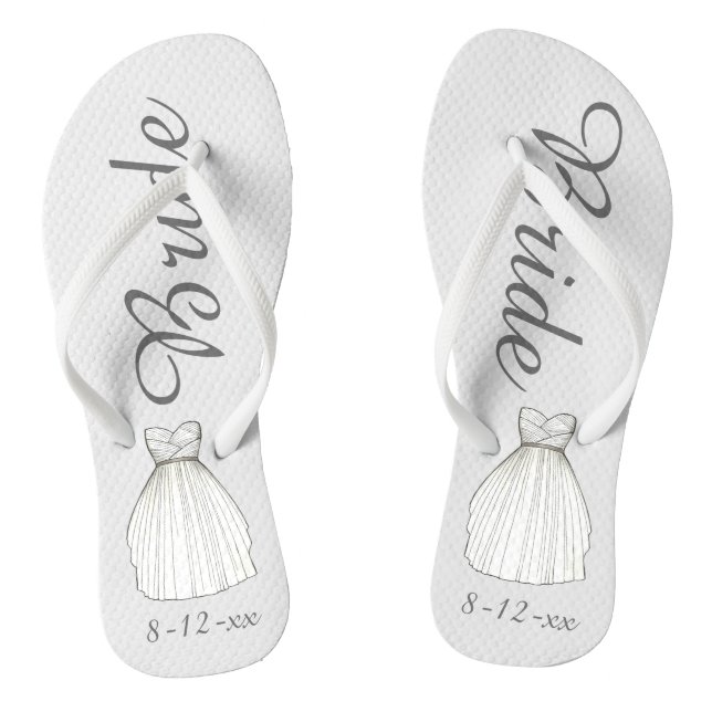 BRIDE White Princess Wedding Dress Gown Flip Flops (Footbed)