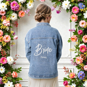 Bride White Script Wedding  Denim Jacket