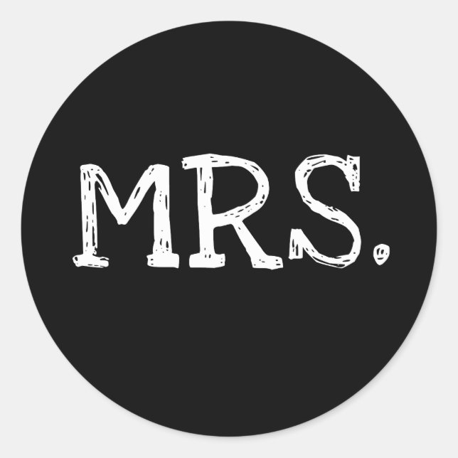 Bride White Text Mrs. Classic Round Sticker (Front)