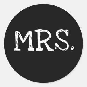 Bride White Text Mrs. Classic Round Sticker