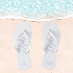 Bride white violet lavender monogram initials jandals<br><div class="desc">A white background. Personalise and add your monogram letters.  Violet,  lavender coloured letters.</div>