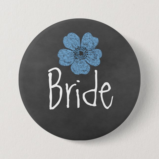 Bride Wild Blue Roses Chalkboard 7.5 Cm Round Badge (Front)