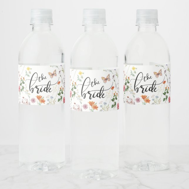 Bride Wild Flower Vintage Bridal Water Label (Bottles)