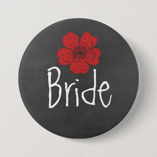 Bride Wild Red Roses Chalkboard 7.5 Cm Round Badge (Front)