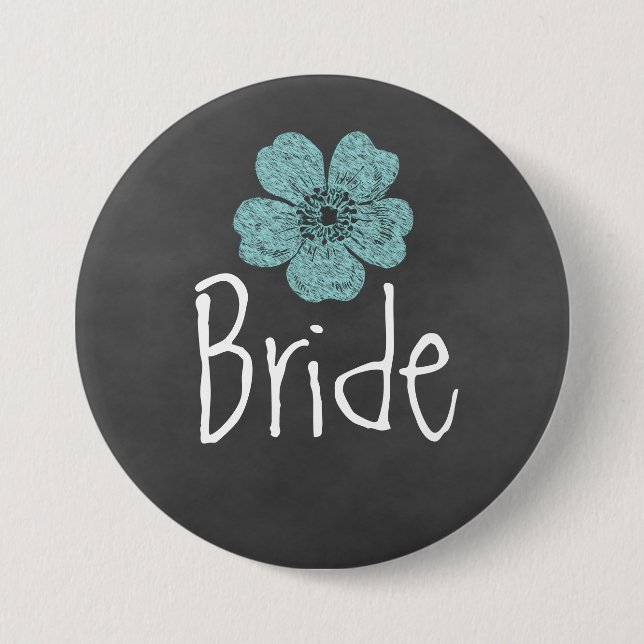 Bride Wild Teal Roses Chalkboard 7.5 Cm Round Badge (Front)