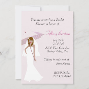 Bride with Pink Umbrella Bridal Shower Invitation