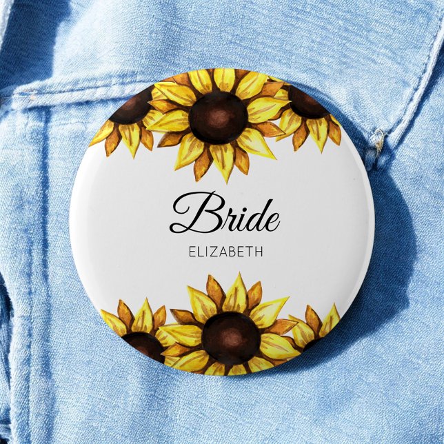 Bride Yellow Sunflower White Wedding 6 Cm Round Badge (Creator Uploaded)
