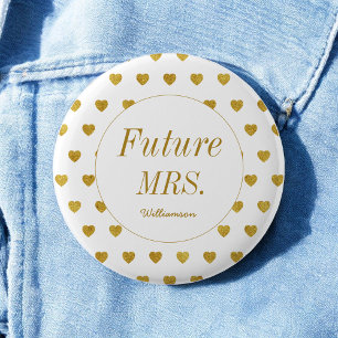 Bride Yellow White Future Mrs Hearts Pattern 6 Cm Round Badge