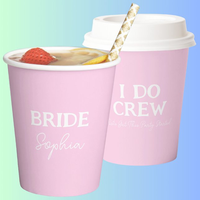 Brides Bachelorette Party Pink Name Paper Cups (Front And Back)