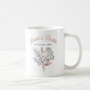 Bride's Bestie Rose Gold Floral Bridal Party Coffee Mug