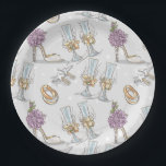 Bride's Bridal Shower  Paper Plate<br><div class="desc">A Pattern Of Wedding Symbols For Couples Wedding Rings,  Champagne Glasses,  White Doves and Brides Shoe Paper Plates</div>
