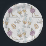 Bride's Bridal Shower  Paper Plate<br><div class="desc">A Pattern Of Wedding Symbols For Couples Wedding Rings,  Champagne Glasses,  White Doves and Brides Shoe Paper Plates</div>