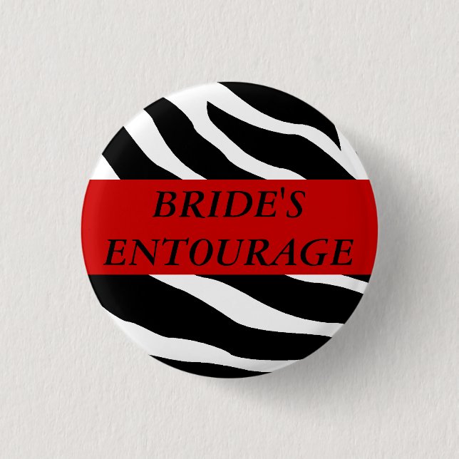 Brides Entourage Zebra Wedding Button (Front)