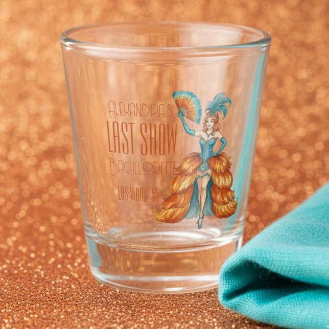 Bride's Final Show Art Deco Showgirl Bachelorette Shot Glass (Celebrate your Bride-to-be's final act with this Bride's Final Show Art Deco Showgirl Bachelorette!)