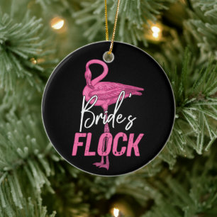 Bride's Flock, Flamingo Bridesmaid Bridal Party Ceramic Tree Decoration