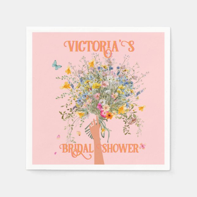 Bride's Huge Wildflower Bouquet Bridal Shower Napkin (Front)