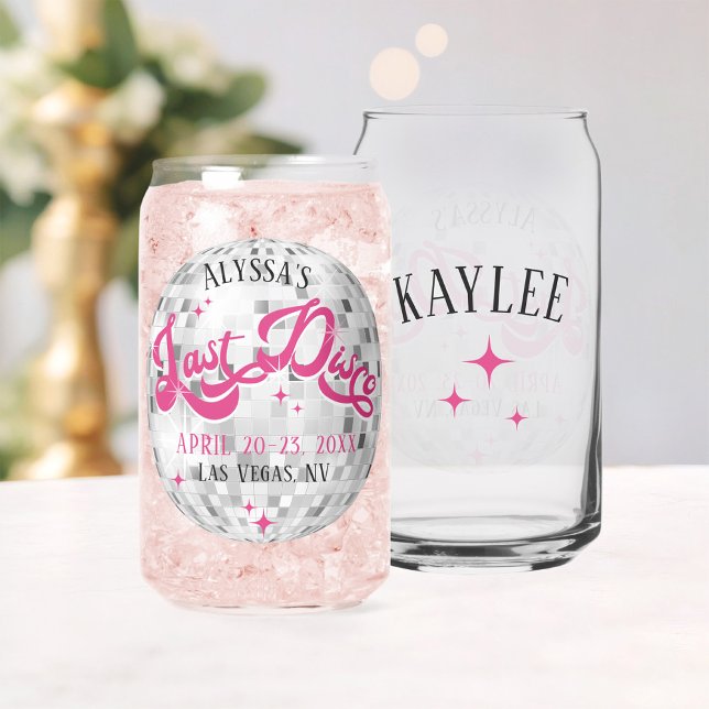 Bride's Last Disco Ball Bachelorette Party Favour Can Glass (Bride's Last Disco ball personalized bridesmaid guest name wedding bachelorette party gift glass )