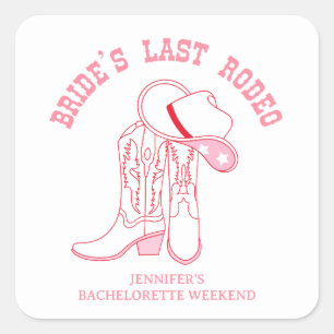 brides last rodeo bachelorette bridal shower pink square sticker