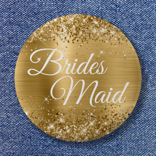 Brides Maid Glittery Gold Foil 6 Cm Round Badge