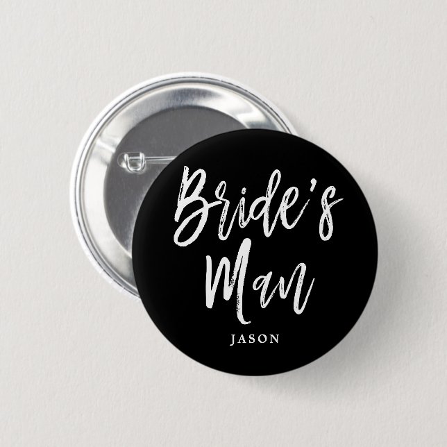 Bride's Man Script Customisable 6 Cm Round Badge (Front & Back)