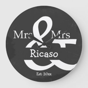 Brides Mrs And Mrs Personalised Faux Chalkboard Large Clock