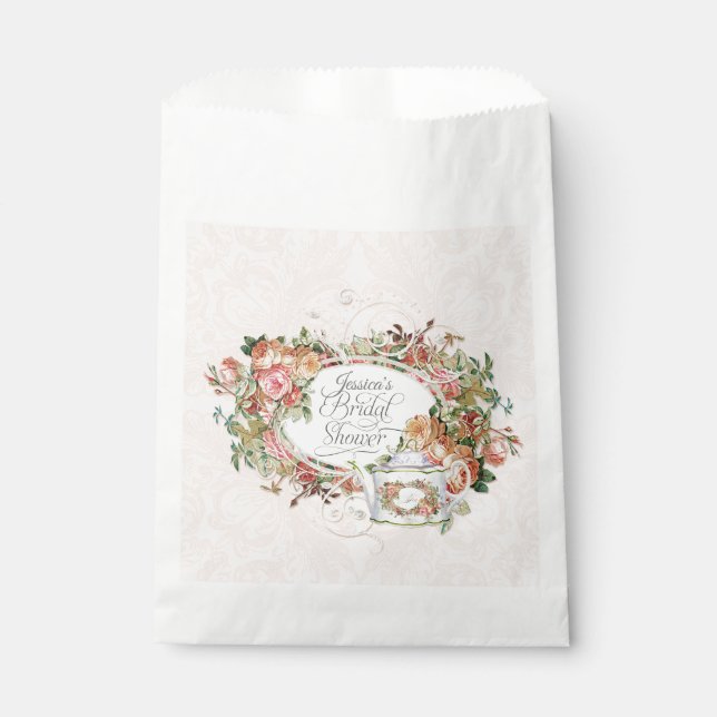 Brides Name Bridal Shower Blush Roses Tea Party Favour Bags (Front)