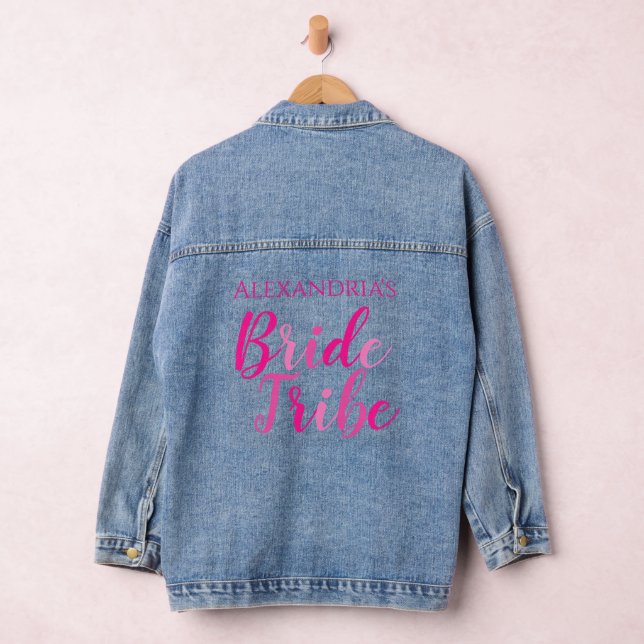 Bride's Name Hot Pink Typography Bachelorette Denim Jacket (Hangar)