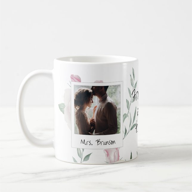 Bride's Photos and Frames Pink Roses Cute Coffee Mug (Left)