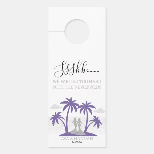 Brides Purple Beach Wedding Door Hanger (Front)