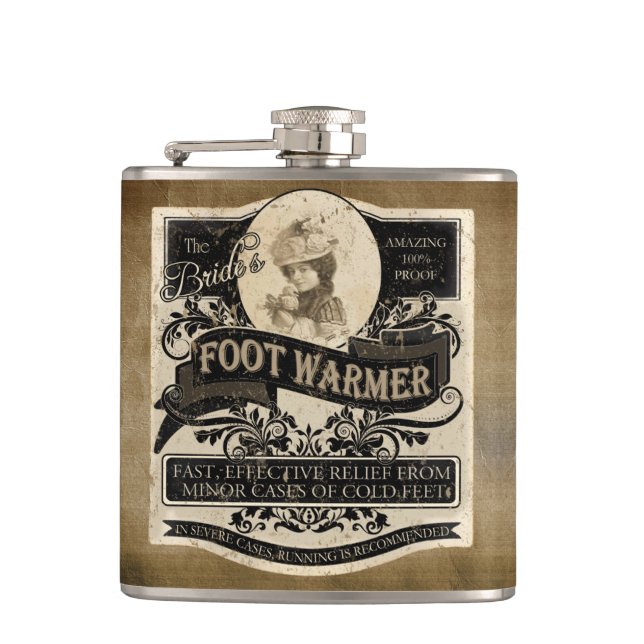 Bride's Vintage Foot Warmer Hip Flask (Front)