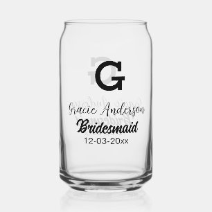 Bridesmaid add name monogram simple minimal modern can glass