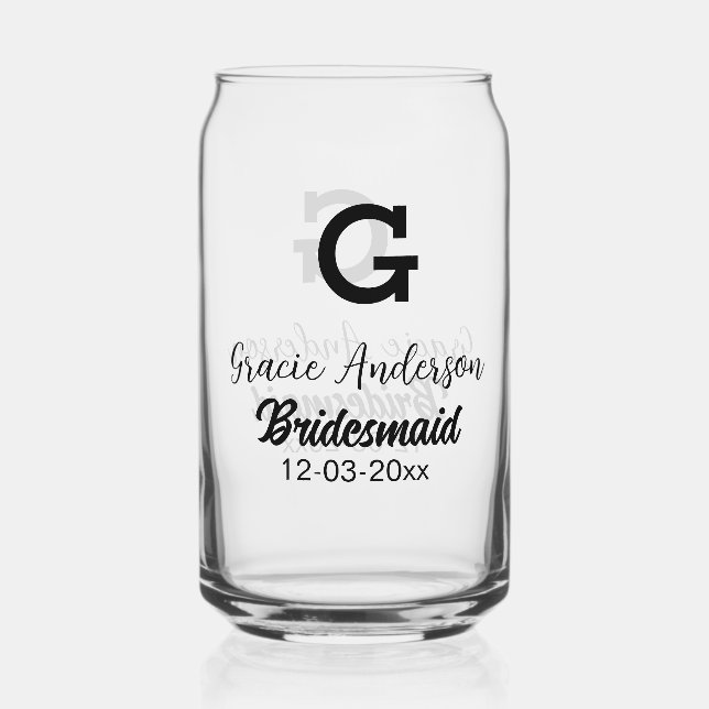 Bridesmaid add name monogram simple minimal modern can glass (Front)