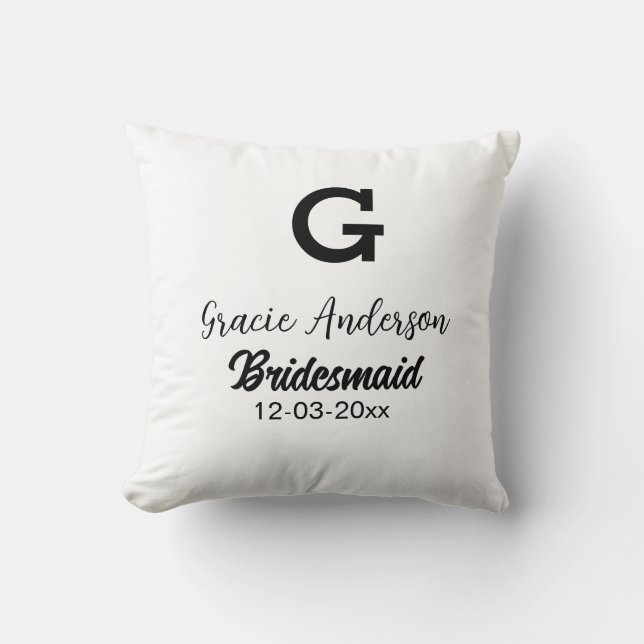 Bridesmaid add name monogram simple minimal modern cushion (Front)