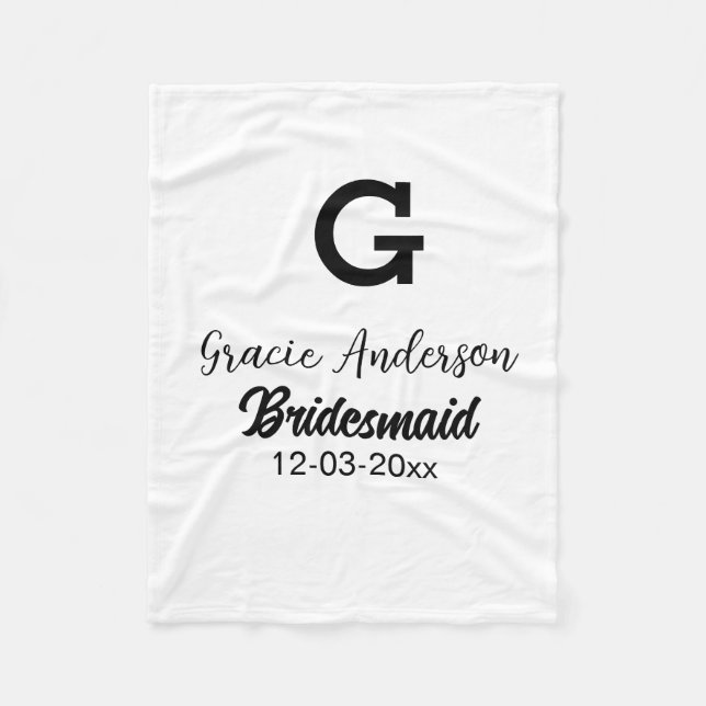 Bridesmaid add name monogram simple minimal modern fleece blanket (Front)