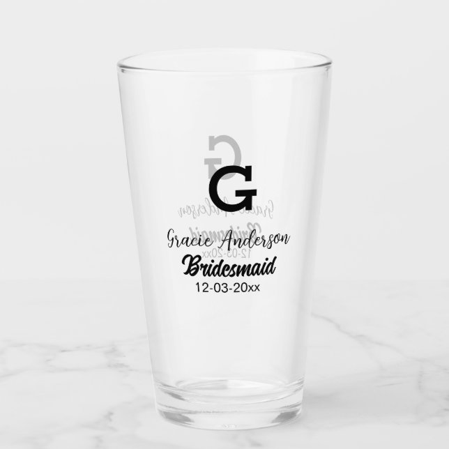 Bridesmaid add name monogram simple minimal modern glass (Front)