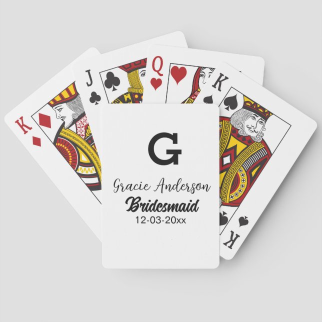 Bridesmaid add name monogram simple minimal modern playing cards (Back)